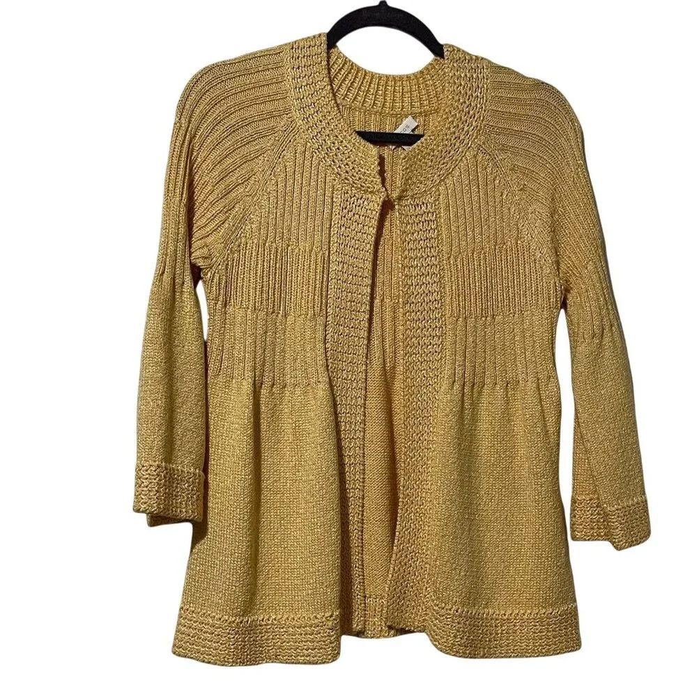Chicos Womens Knit Cardigan Sweater Size 1 Nylon/Acrylic/Cotton Blend Gold - Picture 1 of 9